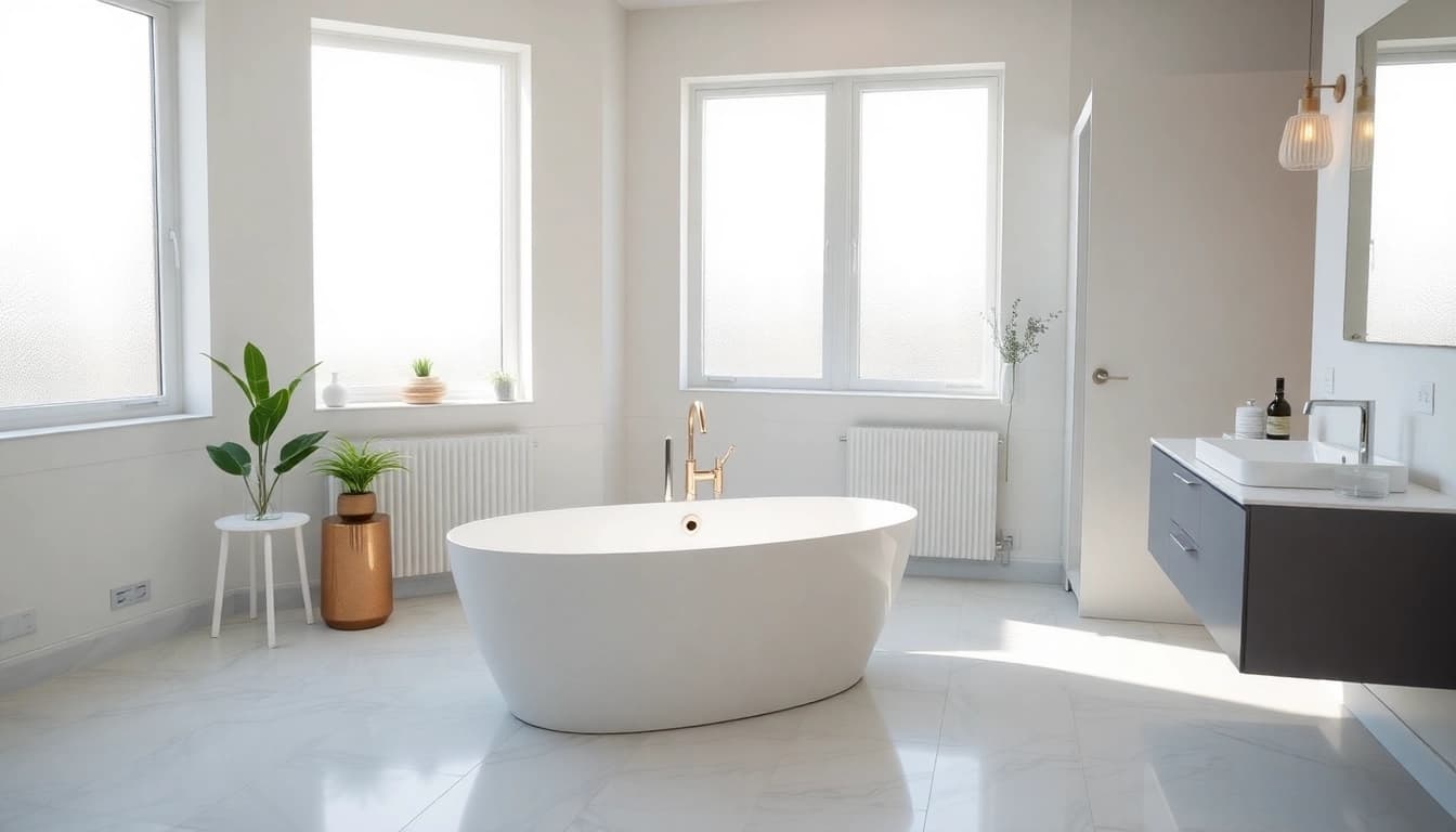 Expert bathroom installation manchester in a modern home featuring a freestanding bathtub and elegant design.