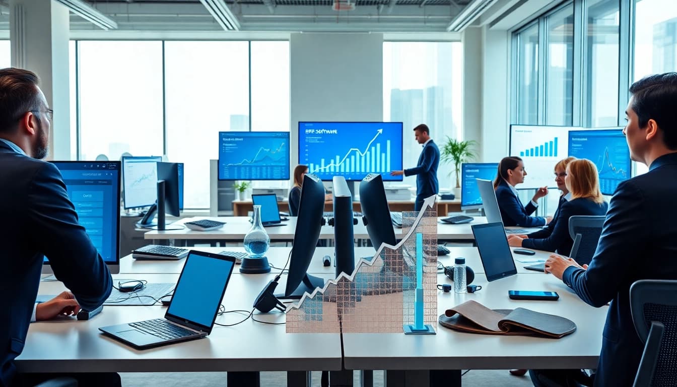 Professional business scene illustrating digital transformation with logo ik integration.