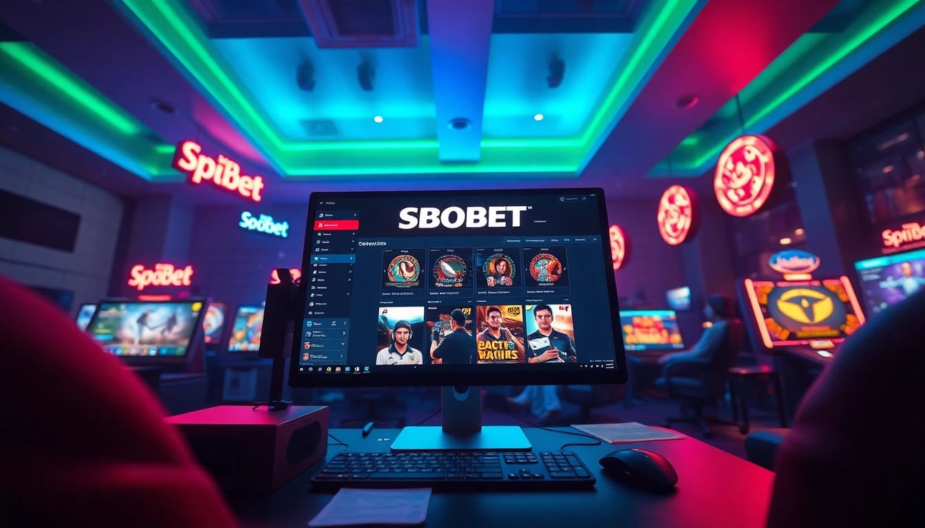 Engaging SBOBET online gaming scene with vibrant visuals and user-friendly interface, showcasing sports betting and casino games.