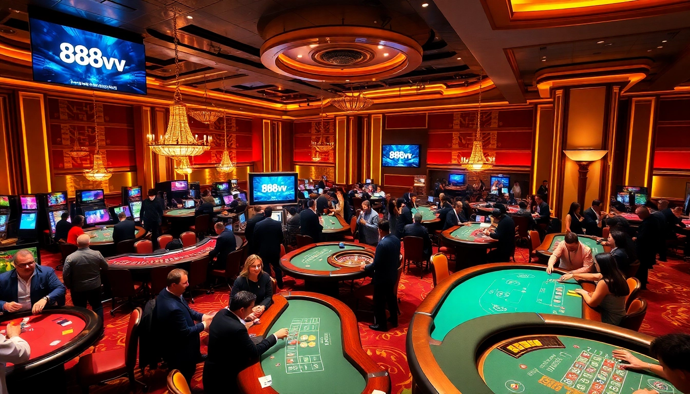 Players enjoying exciting games at 88vv online casino, showcasing a vibrant and luxurious atmosphere.
