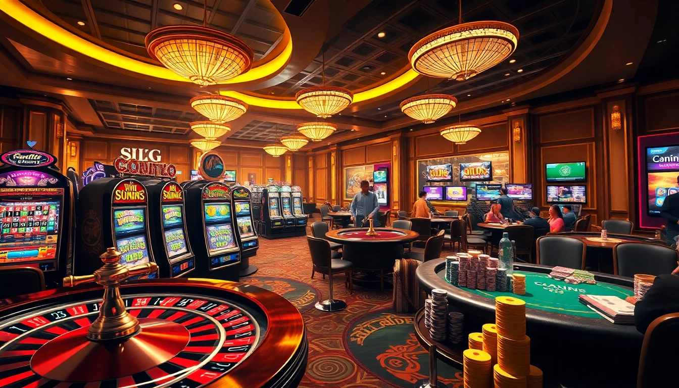 Experience thrilling wins while playing at https:/sc88.bz/ with vibrant casino tables and roulette wheels.