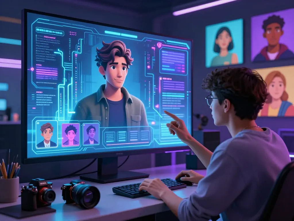 Engaging character ai nsfw interaction in a futuristic digital environment with customizable avatar and vibrant graphics.