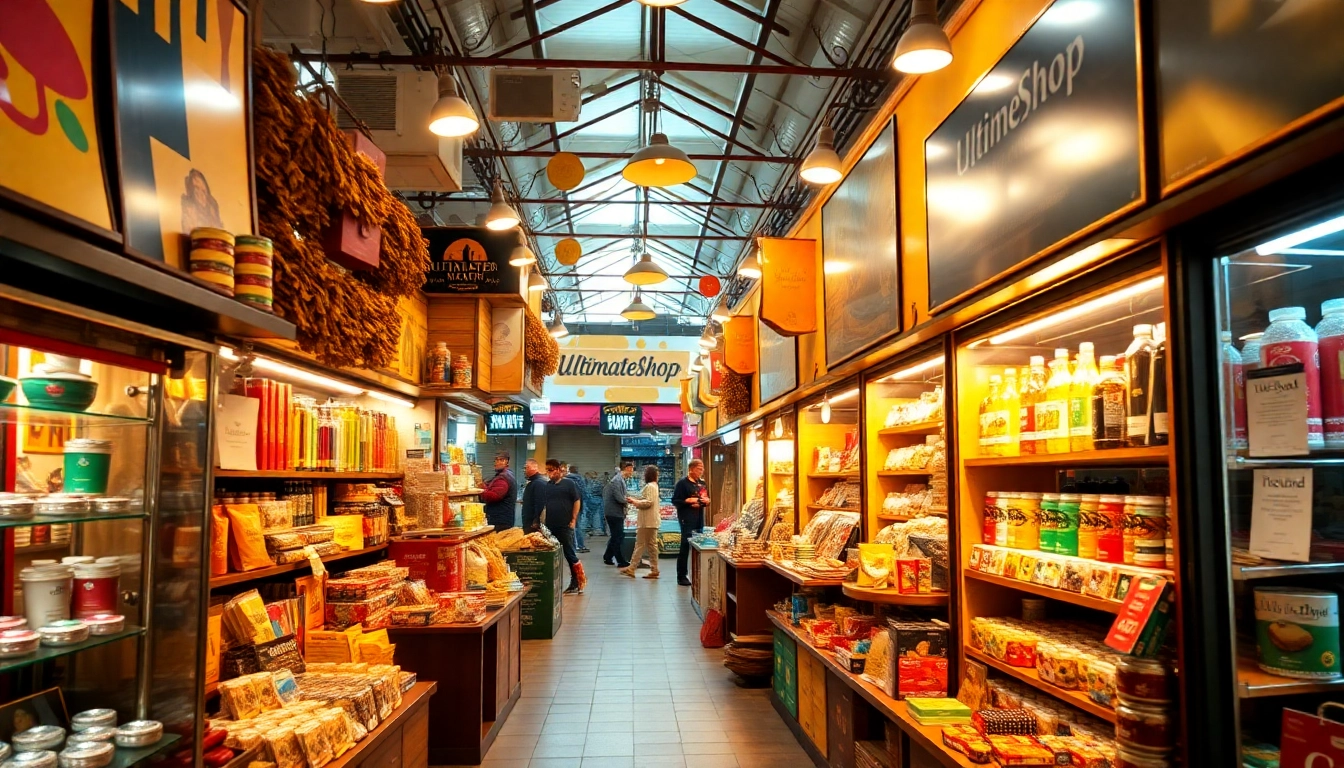 Shop for unique items at Ultimateshops, featuring an array of colorful products in an inviting marketplace.