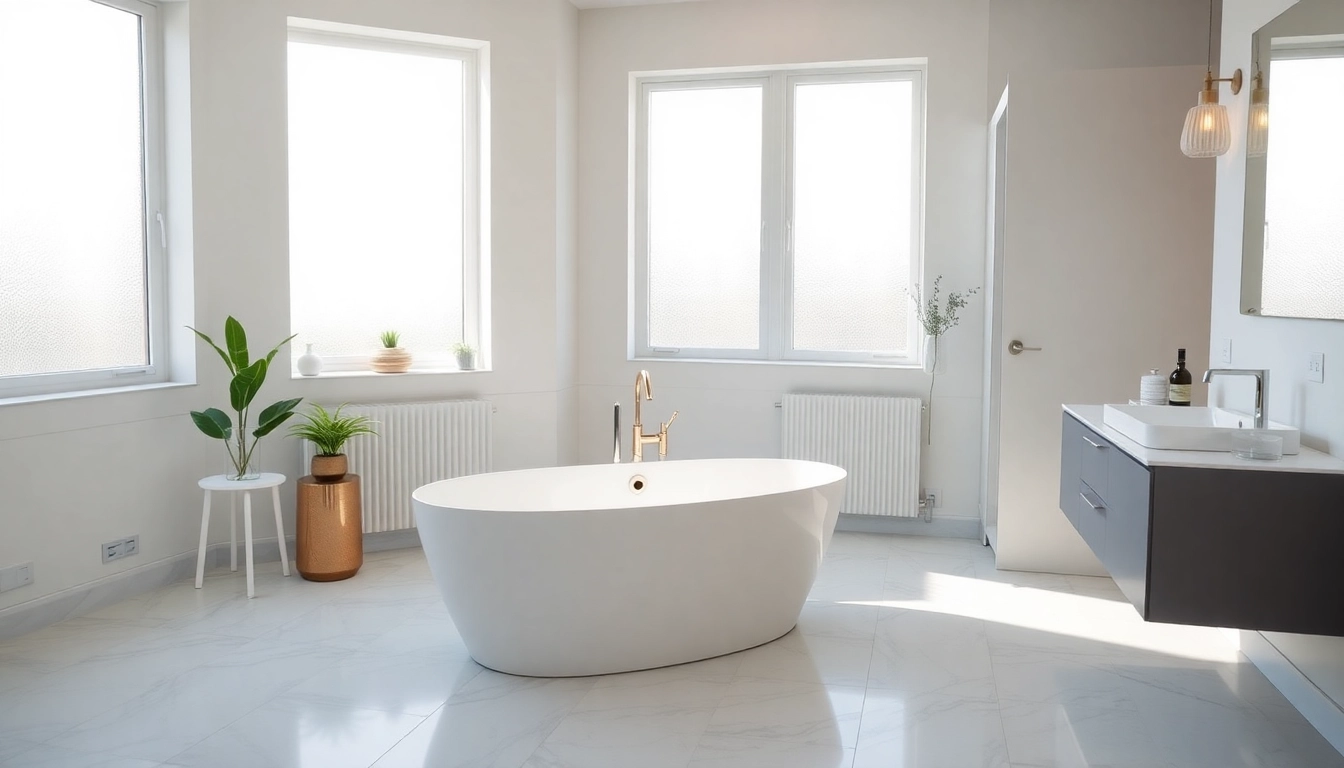 Expert bathroom installation manchester in a modern home featuring a freestanding bathtub and elegant design.