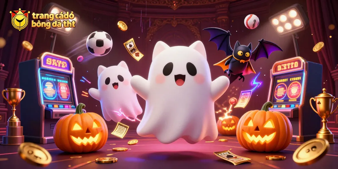 Engage with trang cá độ bóng đá uy tín in an energetic 3D casino scene featuring ghost cat and sports elements.