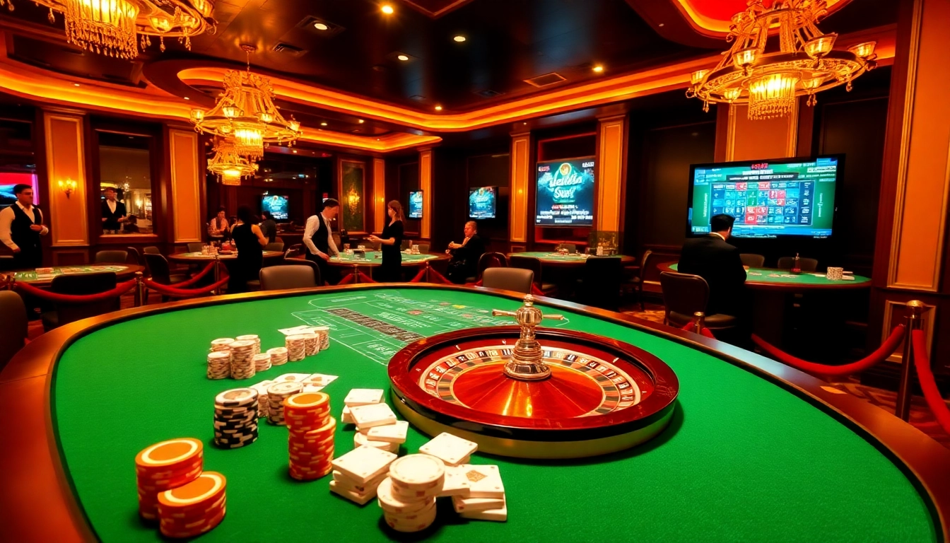 Experience ib88 action at a high-stakes casino table filled with chips and cards.