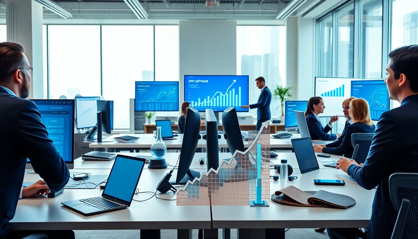 Professional business scene illustrating digital transformation with logo ik integration.