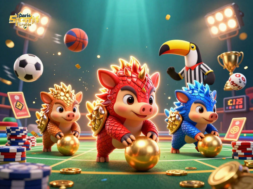 Placer des paris sportif crypto avec des pangolins rivaux dans une scène ludique et dynamique.