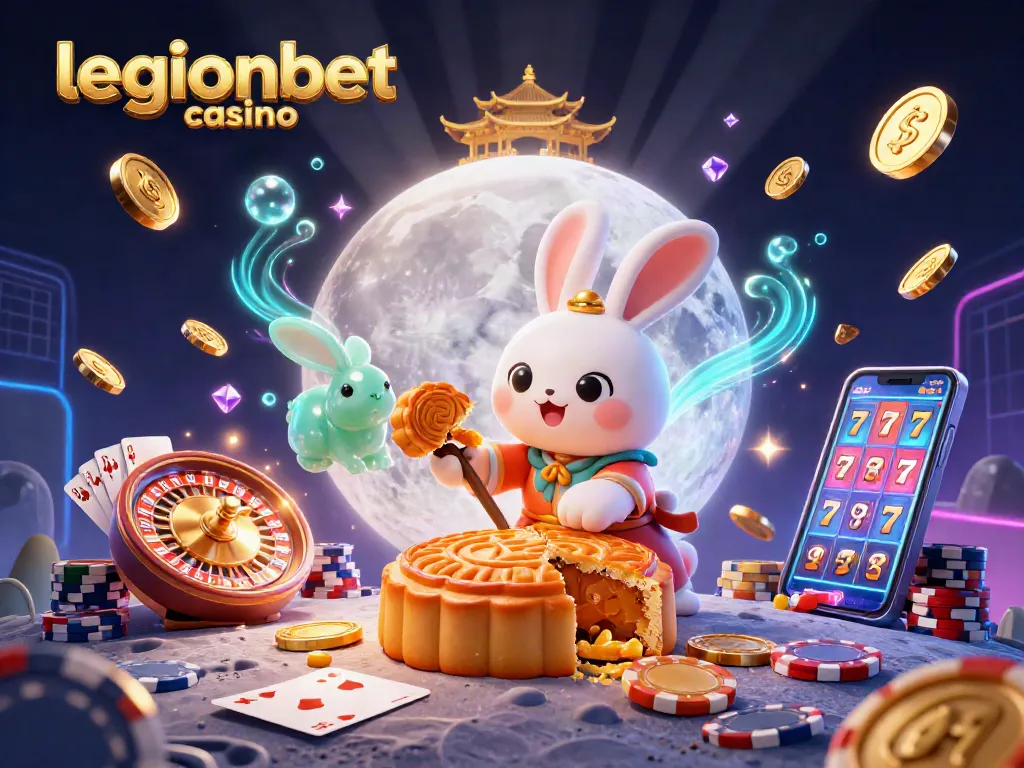 Experience thrilling gameplay at legionbet casino with dynamic casino scene featuring poker chips and golden mooncakes.