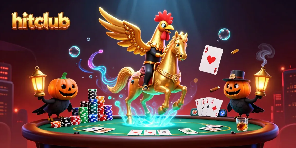 Hitclub's golden rooster illuminates the midnight casino as players bet strategically