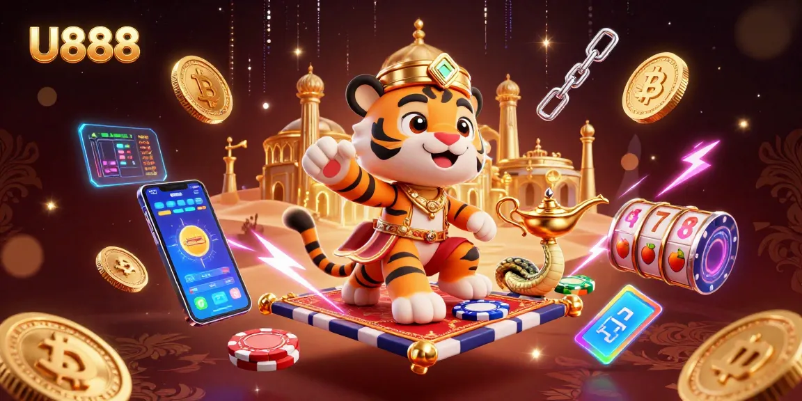 Experience gaming thrills with U888's animated Arabian Nights sultan and crypto elements!