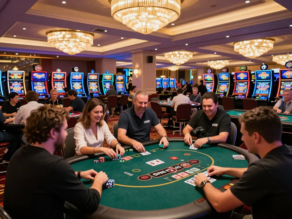 Players enjoying thrilling games at DN88 casino, chips and cards in action.