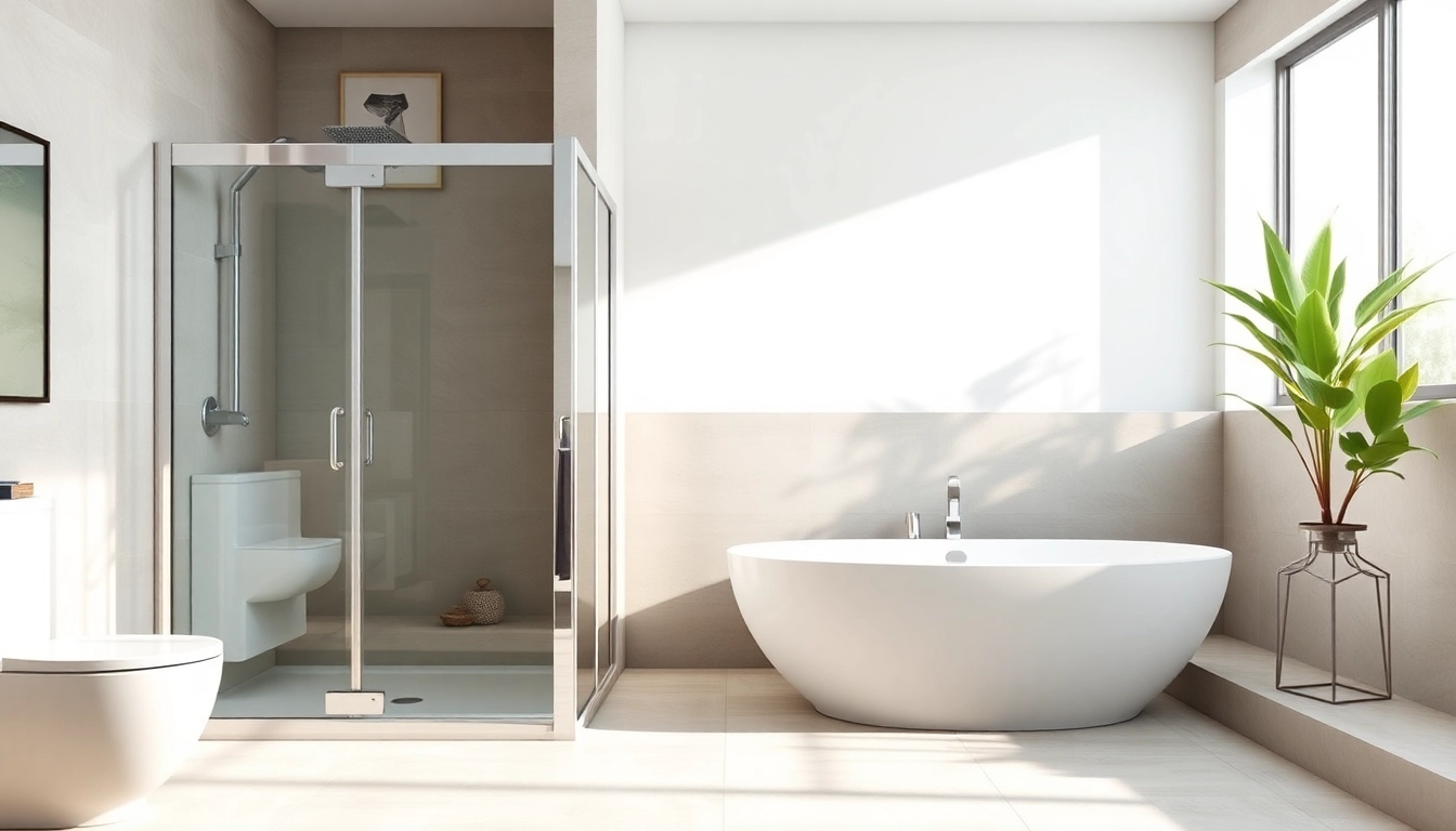 Showcase of shower screens for walk in showers in a modern wet room design.