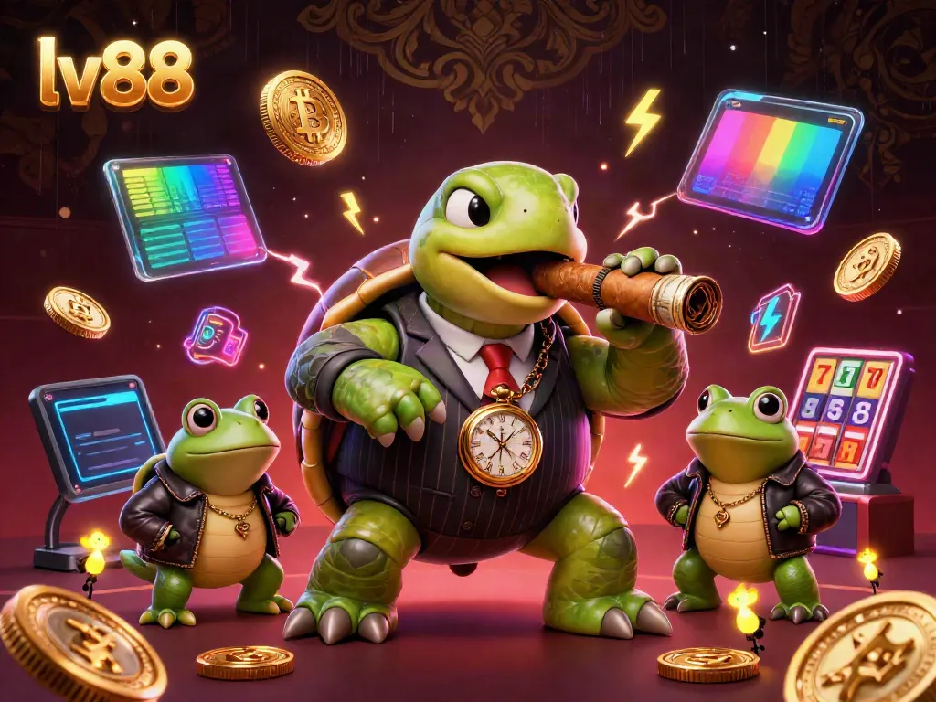 Enhance your gaming experience with lv88's vibrant casino scene featuring a snapping turtle and bullfrog enforcers.