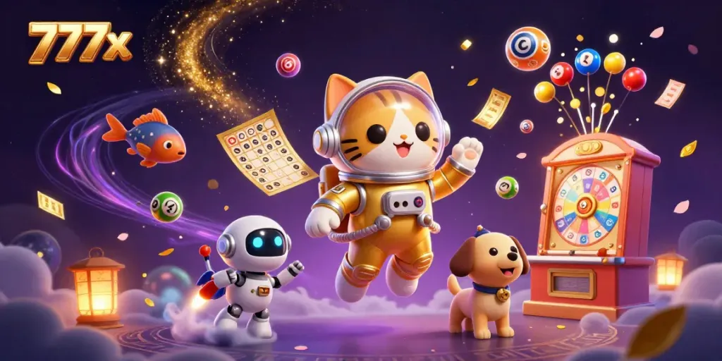 Experience thrilling games at 777x with colorful lottery elements and engaging characters.