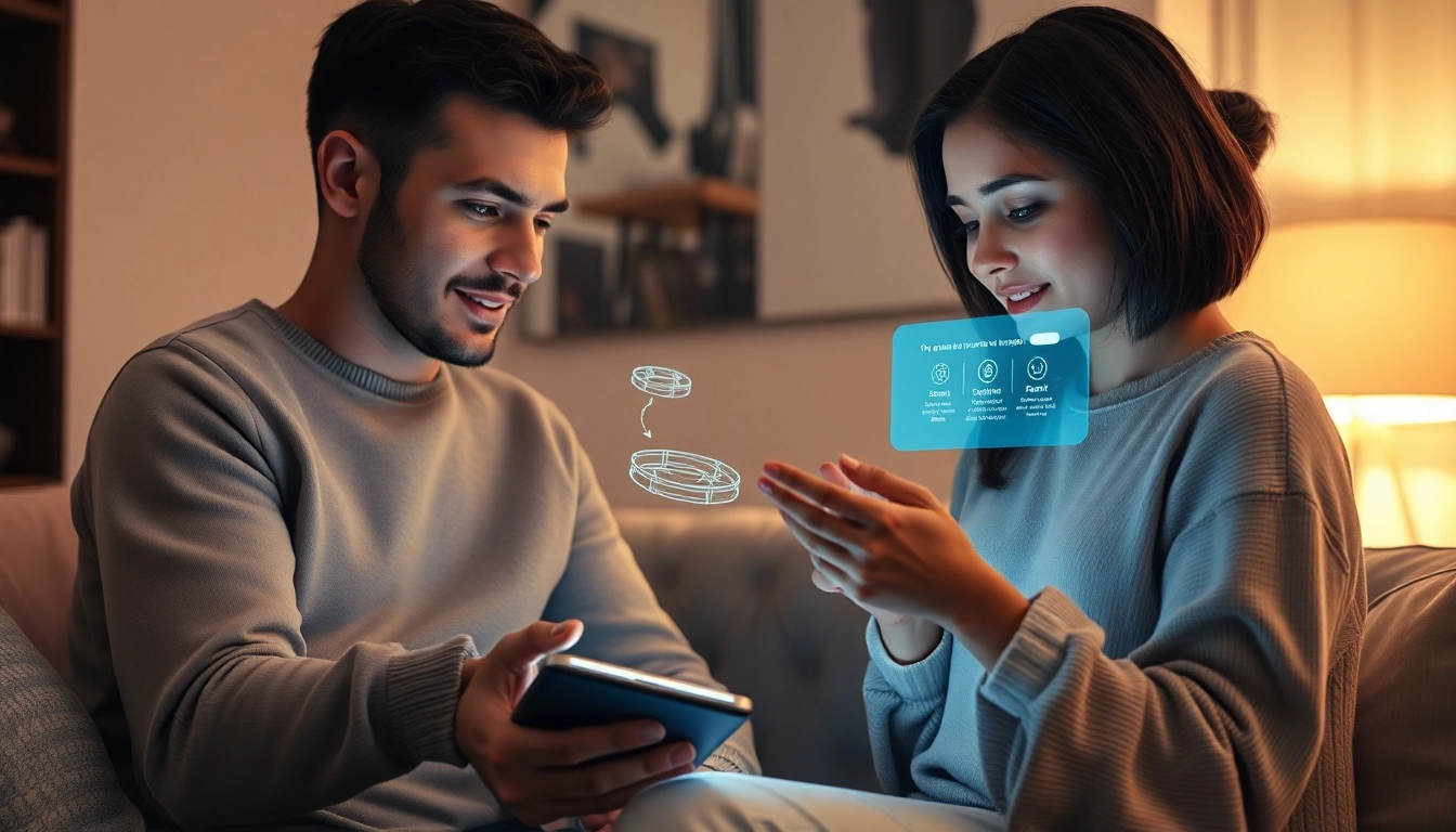 Engaging conversation about sex AI through a modern chatbot in a cozy living room.