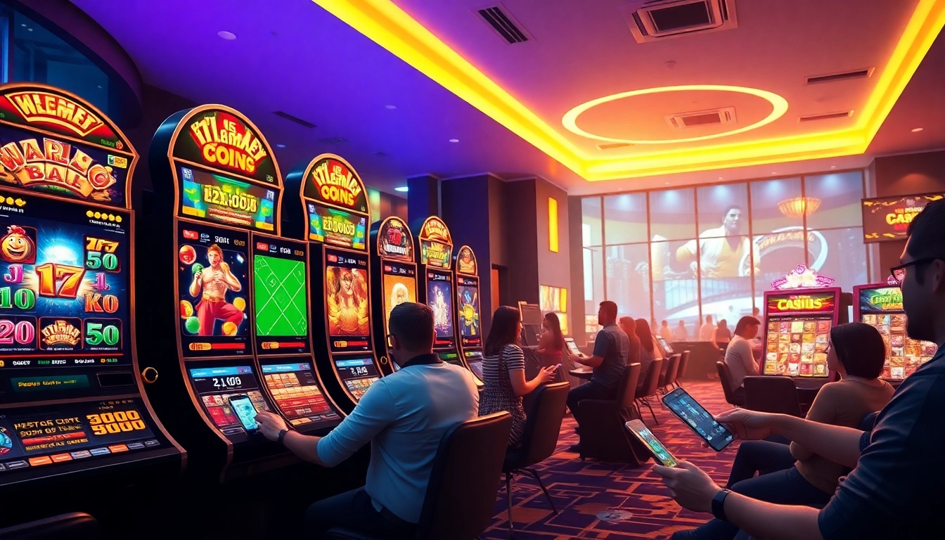 Interactive gaming scene at new88pm.com showcasing vibrant slot machines and live sports betting.