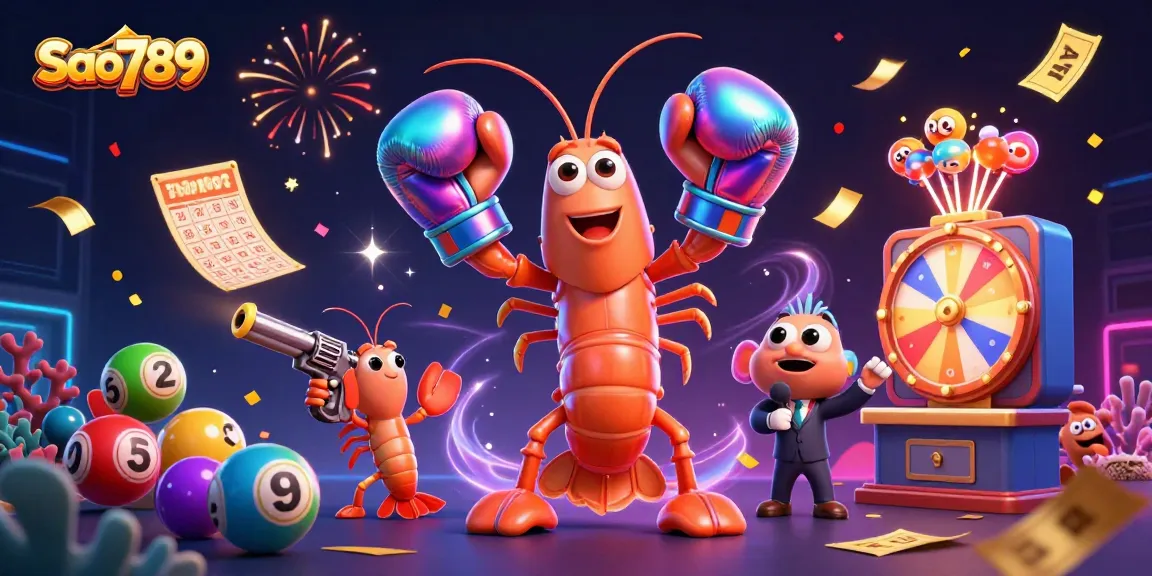 Sao789 brings excitement with vibrant lottery elements and energetic sea creatures in a festive casino scene