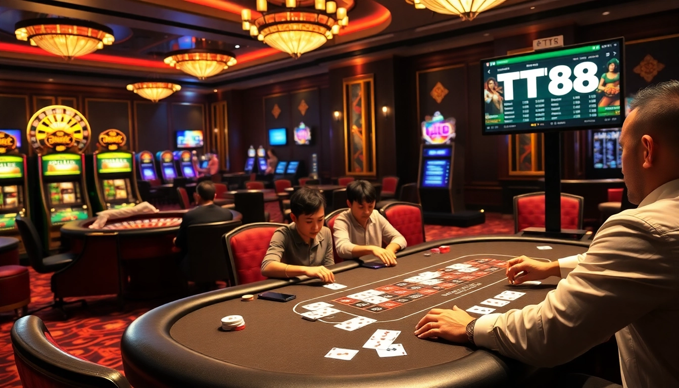 Engage in thrilling poker and roulette games at TT88's luxurious casino.