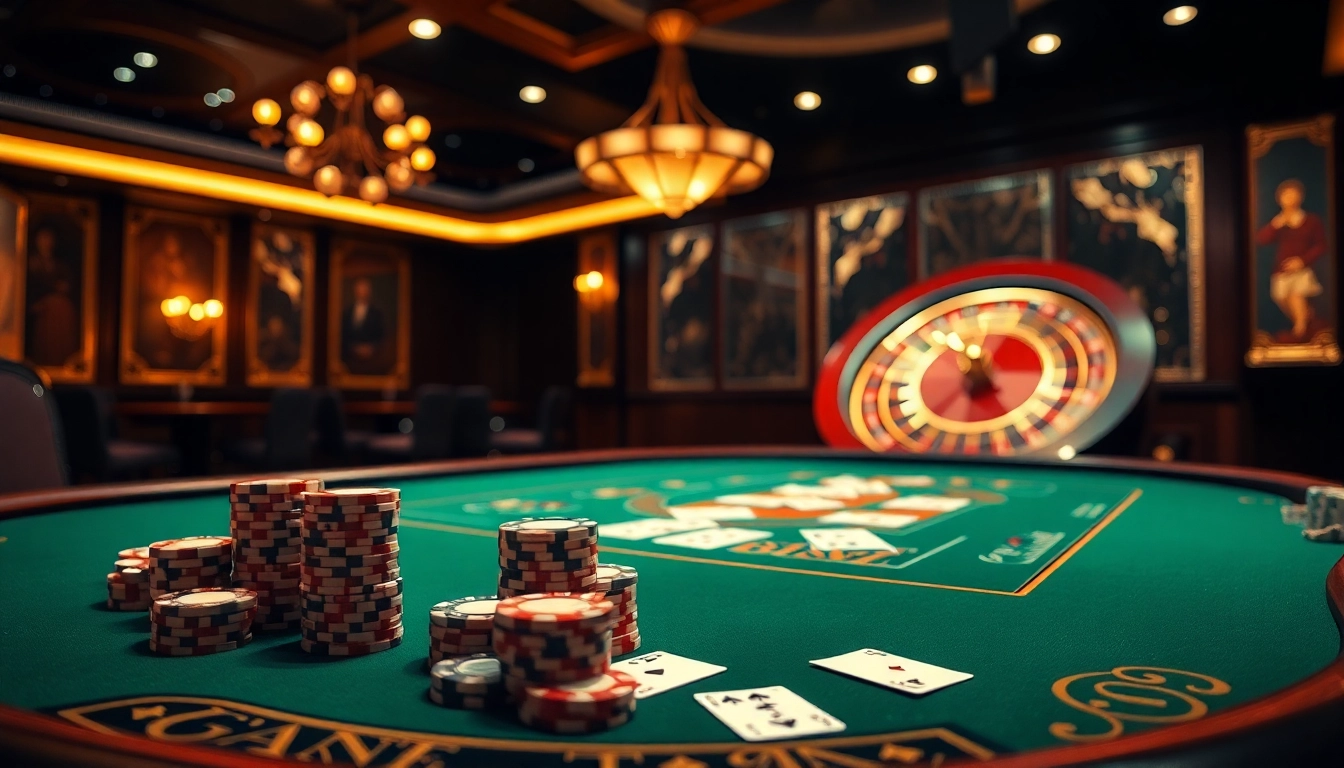 xO88t3 poker table showcasing stacked chips and gameplay excitement in a luxury casino setting.