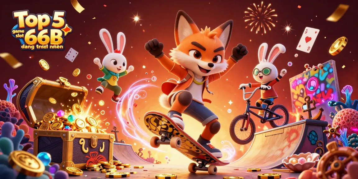 Engage with the Top 5 game slot 66B đáng trải nghiệm in a vibrant casino-themed illustration.