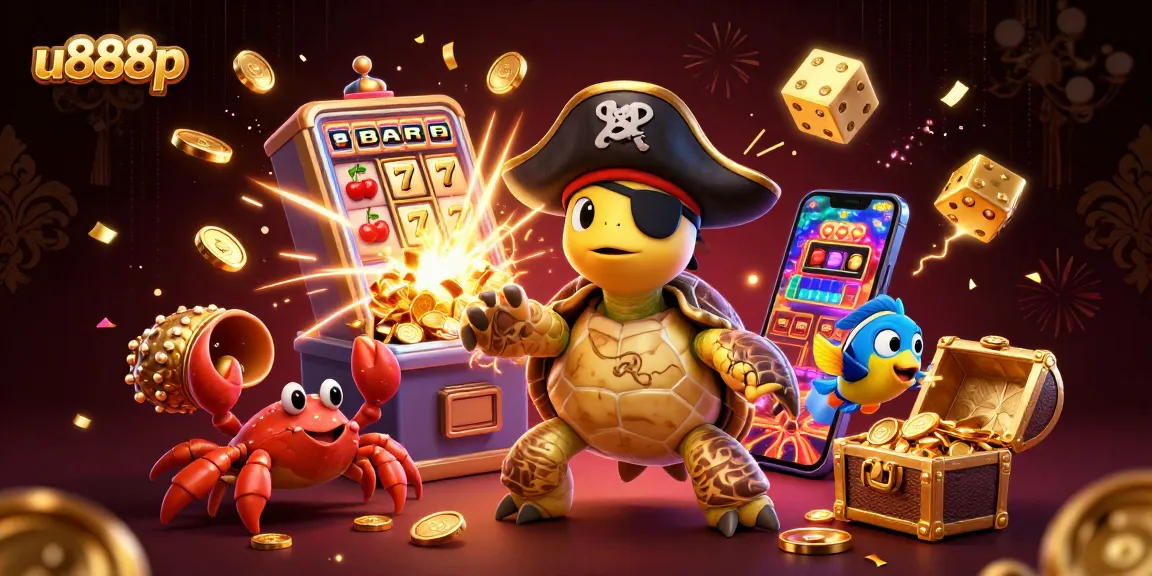 Experience the thrill of u888p with a dynamic 3D casino illustration featuring winning jackpots.