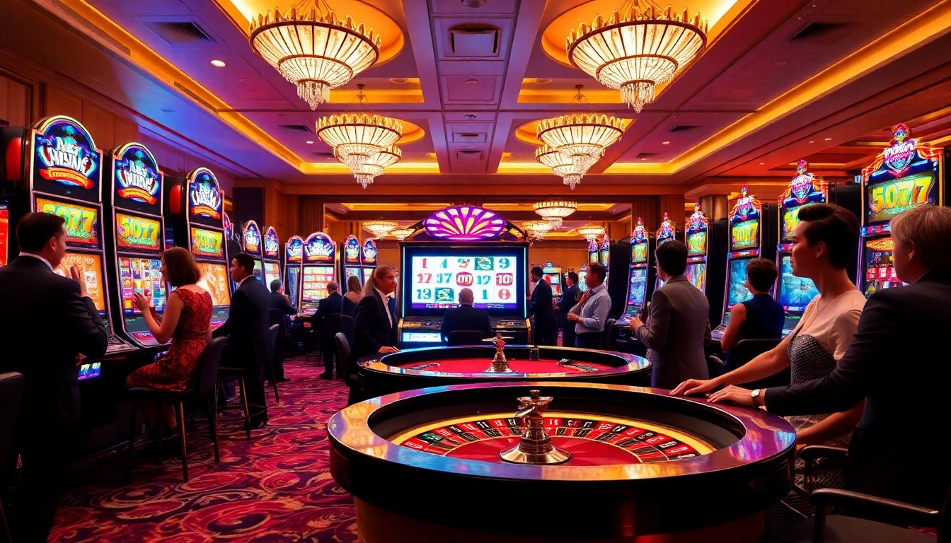 Experience the thrill of Slot777 with elegant slot machines and vibrant casino atmosphere.