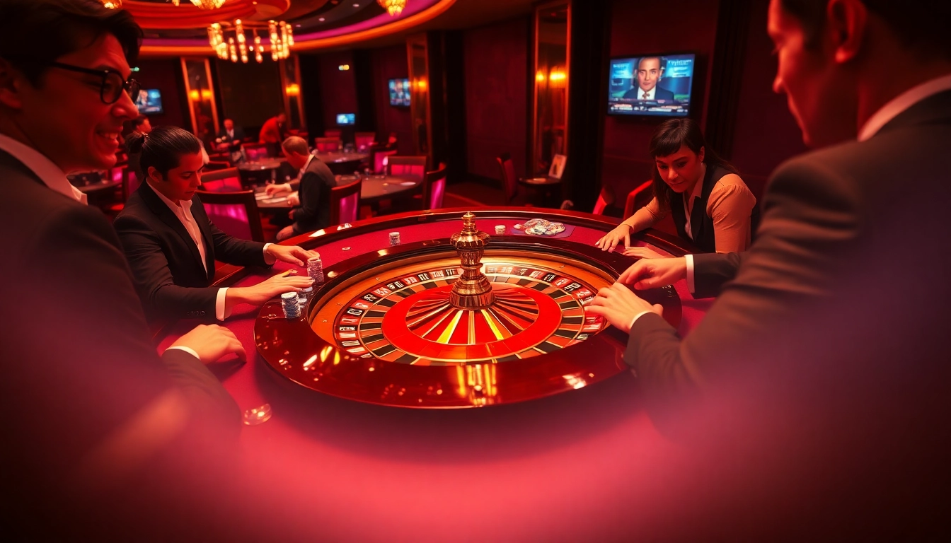 Exciting roulette game at a luxury casino featuring s8-themed chips and professional players.