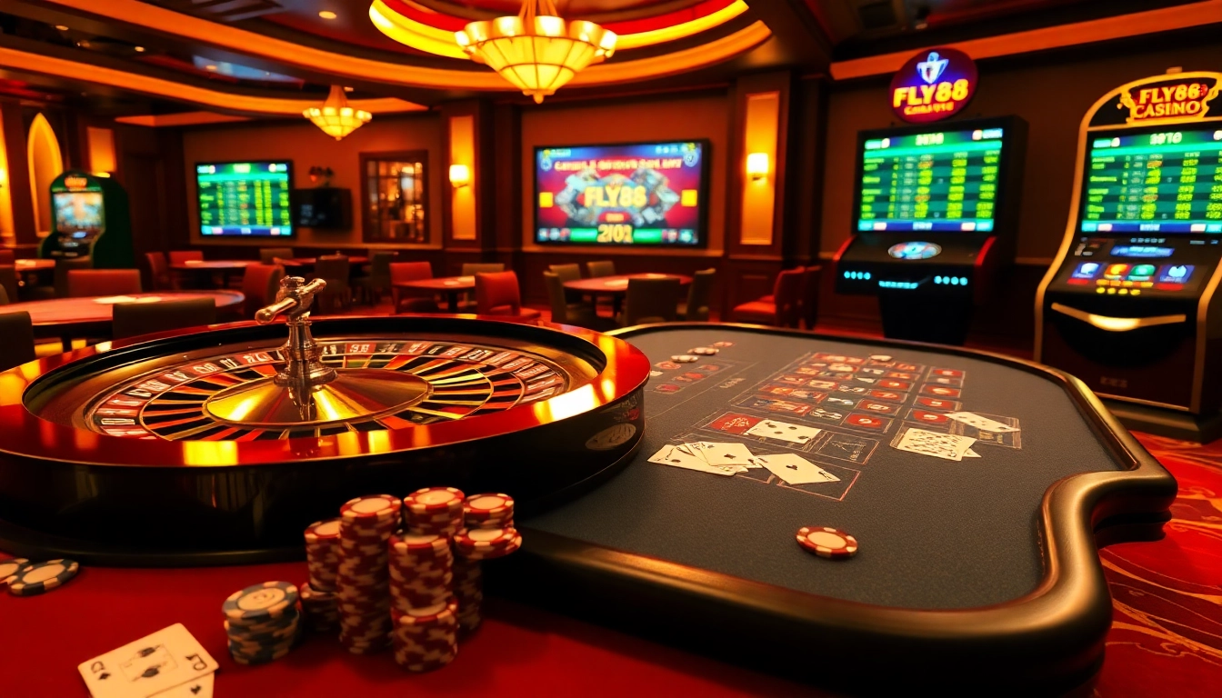 Experience the excitement of gambling at FLY88 with vibrant casino tables and engaging gameplay.