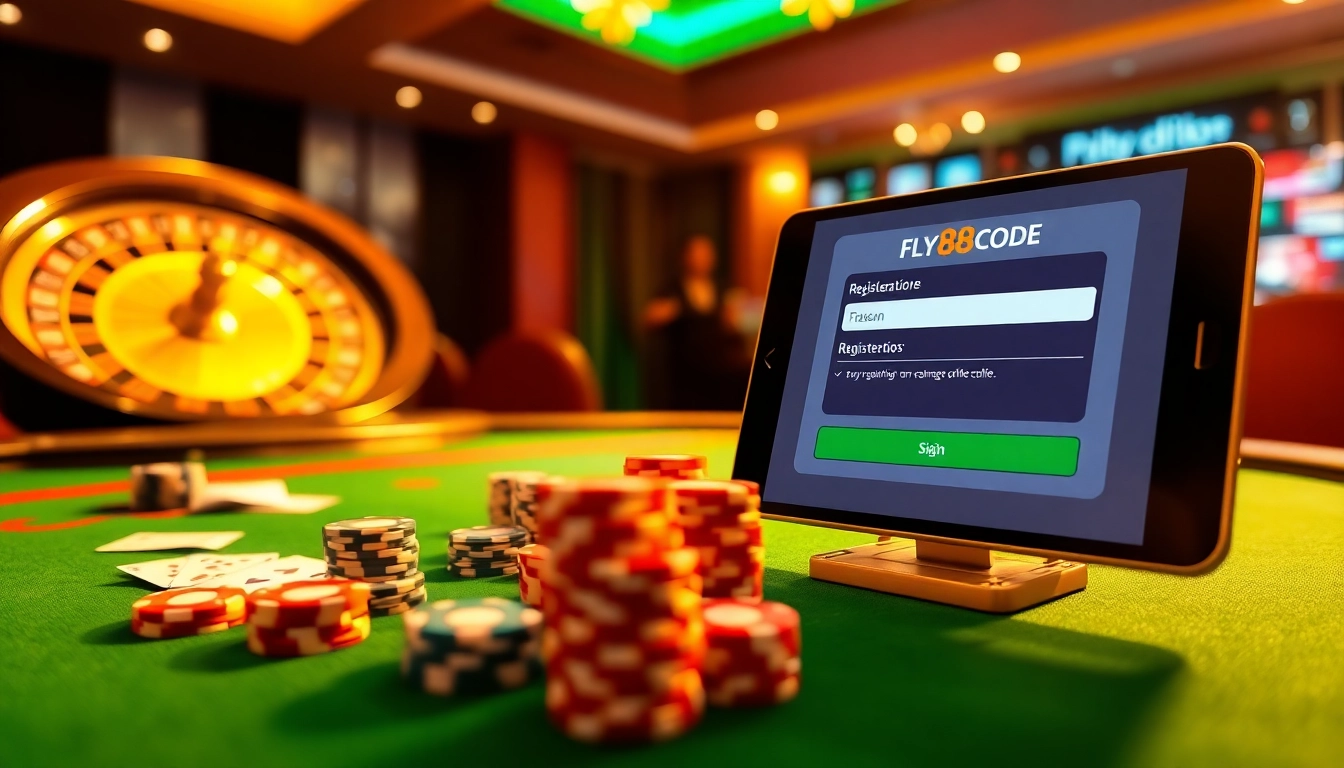 Experience the thrill of winning with the fly88 code at an elegant casino poker table.