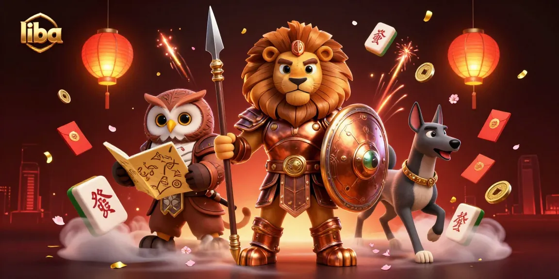 Engaging illustration showcasing liba with a Spartan lion, strategic owl, and swift greyhound amidst vibrant casino elements.